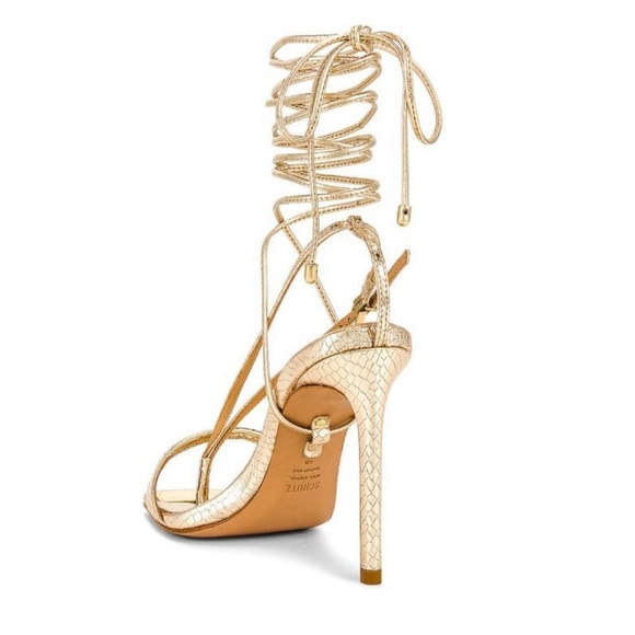Schutz Gold Snake Print Strappy Heel - Picture 5 of 8